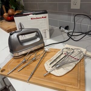 KitchenAid Metallic Gray Hand Mixer with Accessories
